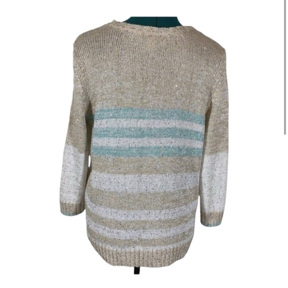 Christopher & Banks Cream Striped crochet Knit Sparkly Sweater - Picture 2 of 6